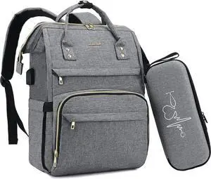 LOVEVOOK Nurse Backpack Laptop Backpack for Women with Stethoscope Case & USB Charging Port Anti Theft Travel Backpacks Doctor Bag Fits 15.6 Inch Laptop and Notebook,Grey