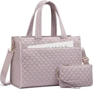LOVEVOOK Laptop Tote Bag for Women,Canvas Work Tote Bag for Women with Clutch Purse,15.6 Inch Computer Briefcase Bag,Professional Teacher Business Office Bag,Lightweight Shoulder Travel