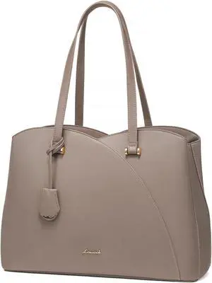 LOVEVOOK Teacher Tote Bag for Women, Work Bags Laptop Bag, Professional 15.6 Inch Leather Computer Bag, Large Purses Handbag Briefcase, Taupe