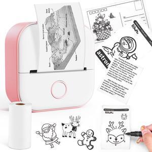 Memoking Mini Thermal Printer - T02 Mini Printer Sticker Maker Thermarote Mini Printer Bluetooth Wireless Phone Printer Small Portable Instant Pocket Printer for Anatomy Study, Photo, Children, Pink
