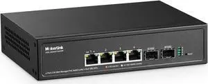 MokerLink 4 Port 2.5G POE Managed Switch with 2 Port 10G SFP+ Slot, IEEE8023af/at PoE 78W, Mini Size Metal Fanless, Easy Web Managed Network Switch