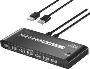 KVM Switch,Type-C KVM Switch for 2 Laptops Share 1 Monitor Through 1 HDMI or 1 DP Port Output with 7 USB-A Ports,2 USB-C Charging 100W, RJ45 Port for Laptop Sharing Keyboard and Mouse,Printer