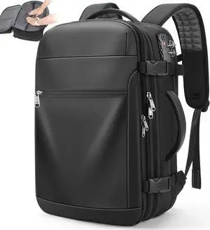 P POSO Airback Backpack 55L Expandable Vacuum Backpack for Travel, Portable Compression Carry-On Vacuum Bags, Waterproof, Ideal for Laptop/Travel/Business/College/Camping, without Electric Pump Black