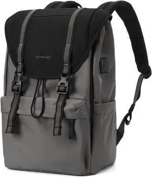 Oumurs Flap Vintage Laptop Backpack, Lightweight & Water-Resistant Casual Daypack Backpack, Vintage Classic Rucksack for 13-15.6 Inch Laptop, for Campus, Street, Commute 22L Gray
