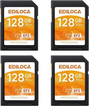 UHS-I 128GB SD Card 4 Pack UHS-I Memory Card Fast Storage, Read/Write Speed 90/20MB/s, C10, U1, V10, Full-HD & 4K Video, SD Card 128GB, Must-Have for Professional Photographers EF2-4PCS