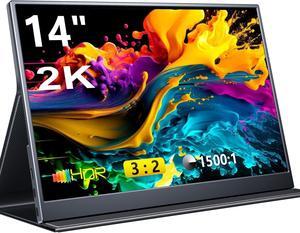 Portable Monitor, 14 inch 3:2 QHD IPS Laptop Monitor, Dual USB C HDMI Laptop Screen Extender, 2160 * 1440P Gaming Display with 2 Speakers, Travel Monitor for Laptop PS4/5 PC Phone Xbox Switch