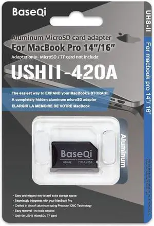 Generic BASEQI UHS-II Aluminum microSD Adapter for 2021 M1 MacBook Pro 14"" & 16" (Space Black, Adapter), isda420a