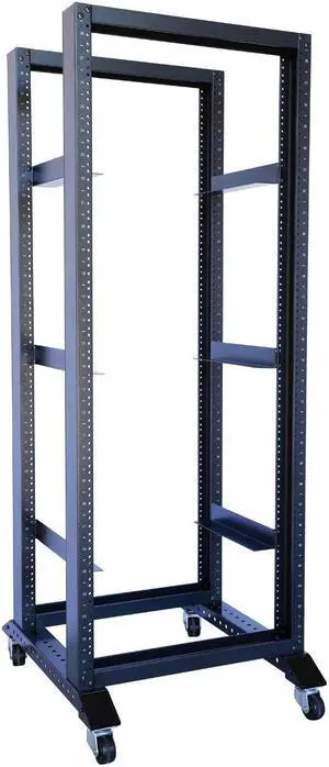 RAISING ELECTRONICS Open Rack 24U 4 Post Open Frame 19-Inch Data Network Desktop Server/Audio Rack Black
