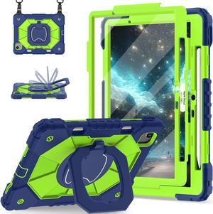 Scnioy Case for iPad Air 11 Inch M2 Case 2024, Heavy Duty iPad Air 6th Generation Cover with Screen Protector Rotating Stand Pencil Holder Shoulder Strap for iPad Air M2, Navy Green