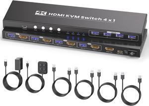 4K@60Hz HDMI KVM Switch 1 Monitors 4 Computers, USB 3.0 4 Port HDMI KVM Switch for 4 Computers Share 1 Set of Keyboard, Mouse, Monitor and 4 USB 3.0 Ports