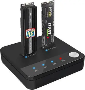 SETHDA M.2 NVME/SATA Duplicator, Dual-Bay Offline Clone M.2 NVME/SATA Docking Station, M.2 Reader 10Gbps for Both (M Key, B+M Key) PCIE NGFF Dock, Size 2230/2242/2260/2280/22110 Enclosure