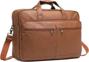 seyfocnia Men's Leather Messenger Bag, 17.3 Inch Laptop Briefcase Satchel Computer Shoulder Bag Business Handbag-Brown
