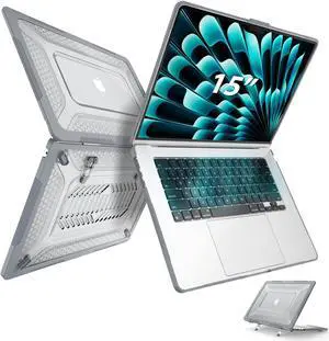SEYMAC Compatible with MacBook Air 15 inch Case 2024 2023 Release M3 A3114/M2 A2941, Dual Layer Hard Shell Protective Cover for MacBook Air 15" with Folding Stand &Mouse Pad/Bag,Grey