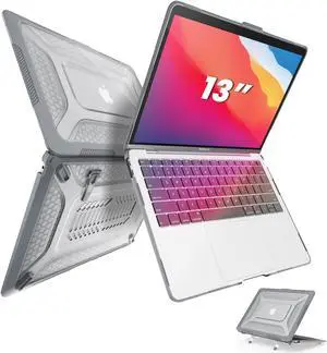 SEYMAC for MacBook Air 13 inch Case 2022-2018 Release M2 A2337 M1 A2179 A1932, Heavy Duty Plastic Hard Shell Cover with Fold Kickstand Shockproof Function for MacBook Air 13",Grey