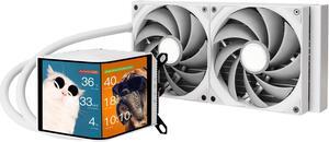 TRYX Panorama 280 White 280mm AIO 6.5'' AMOLED Curved Screen 3D Anamorphic Effect Display Customizable AIO Cooler 280mm 8th Gen Asetek Pump 300w TDP ROTA PRO 140mm Fan LGA 1851/1700/1200/115X AM5/AM4