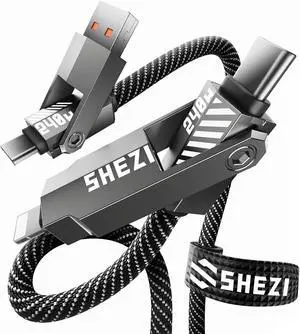 SHEZI Upgraded 240W 5FT USB C Lightning Cable, 4-in-1 Nylon Braided Fast Charging iPhone iPad Charger Cord [480Mbps Data Sync], Multi Charging Cable for iPhone 16/Pro/Plus/Pro Max, Grey