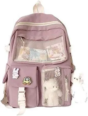 SIFRTOA Kawaii Backpack with Adorable Accessory Aesthetic Backpack Cute Backpacks Waterproof for Women (Pink)