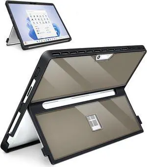 SSS·GRGB Case Updated Version fit Microsoft Surface Pro 11/10/9/8 13-Inch, All-in-one Rugged Case Compatible with Type Cover Keyboards, Transparent Black