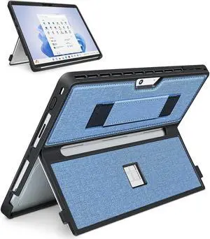 SSS·GRGB Case fit Microsoft Surface Pro 11/10/9/8 13-Inch, with Stent Cover, Hand Strap, All-in-one Rugged Case Compatible with Type Cover Keyboards, Blue