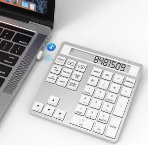 Suejezt Bluetooth Wireless Number Pad and Calculator 34Keys, Bluetooth & 2.4G USB Numeric Keypad Data Entry with Display for MacBook Pro Air, iMac, Desktop Office Accessories Financial Accounting