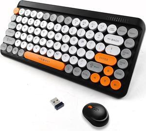 Wireless Keyboard and Mouse Combo for Home and Office Use,85 Keys Retro Round Keycaps Typewriter Keyboard,Compact Cute Keyboard for Laptops, Desktops, Windows(Black)