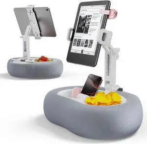 TAZENI Tablet Kindle Pillow Stand Holder with 2 Trays Fit 4''-13'' Phone/Tablet/Kindle Tablet iPad Holder Stand for Bed with Soft Plus Fabric Kindle/Tablet Accessories Gift for Reading,Gray