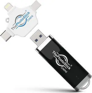 ThePhotoStick® Omni 128GB Flash Drive & Memory Stick  Photo & Video Backup USB for iPhone, Android, Mac & PC  Multiport Connection for Easy File Storage & Transfer