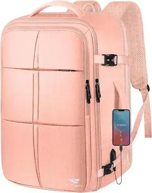 Travel Backpack, 55L Carry On Backpack for Men Women Flight Approved, Expandable Large Luggage Bag Daypack Water Resistant Overnight Business Weekender Bag, Fits 18.4 Inch Laptops, Pink