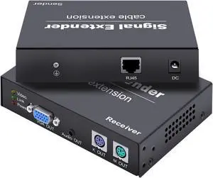 Torileaf VGA KVM PS2 Extender, VGA PS2 KVM Extender Over Cat5e/6/7 Network Cable Up to 394FT(120M), Plug and Play, Zero Delay Transmission, KVM Extender VGA Support All Operating Systems