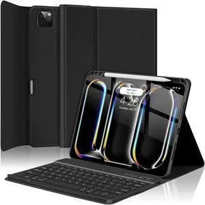 TQQ for iPad Pro 11-inch (M4) 2024 Case with Keyboard, Keyboard Case for iPad Pro 11-inch (M4), Detachable - Pencil Holder - Flip Stand Cover - Case for iPad Pro 11-inch (M4) (Black)