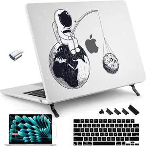 Tuiklol Case for MacBook Air 15 inch 2025 2024 2023 Model A3241 M4 / M3 A3114 / M2 A2941, Bracket Hard Shell Case with Keyboard Cover for MacBook Air 15.3 Cover, Astronaut