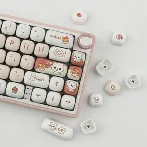TYRIXKI PBT Keycaps 147 Keys MOG Profile Keycap, Pink Dessert Cat Keycaps Dye-Sublimation Cute Custom Keycap for Cherry Gateron MX Swithes Mechanical Keyboards