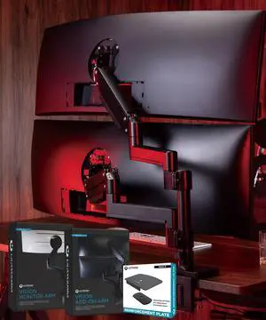 ULTRARM Heavy Duty Dual Monitor Arm with Reinforcement Plate for Ultrawide Monitors up to 57" and 44 lbs, Dual Monitor Stand for Dual 49" Vertical Stacked Monitor Mount