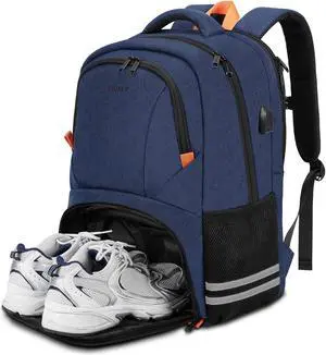Ytonet Gym Backpack for Men Women, Travel Backpack with USB Charging Port, Water Resistant Workout Gym Bag Lightweight Backpack Fit 15.6 Inch Laptop, Sports, Camping, Hiking, Dark Blue