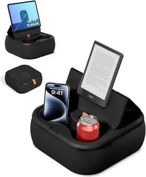 Viozon Tablet Stand Pillow, Compatible with 4-13" Phone/Tablet, iPad, iPhone, Samsung,Kindle,Google, Magnetic Phone Stand for Desk, Kindle Pillow Stand for Bed with Cozy Fabric,and Two Cup Size Bowl.B