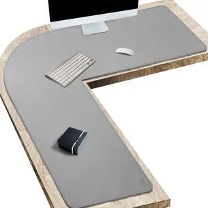 Vyaaa L-Shaped Leather Desk Pad Protector,Large Gaming Mouse Pad,Office and Home Desk Mat, 51 x 51 x 15.7 Inch, Light Gray