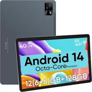 weelikeit 10.1'' Android 14 Tablet 128GB Storage+12(6+6) GB RAM 1TB TF Octa-Core, 2K Display, 6000mAh, 4G-LTE Android Tab, Bluetooth 5.0+2.4G/5G WiFi Tablet, 13MP+8MP, GPS, Type-C, Metal Body, Gray