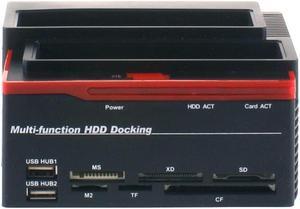 HDD Docking Station with USB Hub, Clone Function, USB Hard Drive Docking Hub Dock, Clone Function, USB Hard Drive Docking Station with Card Reader HUB (US Plug)