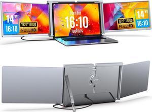 YUTOO Triple Laptop Screen Extender,[Only 1 Cable to Connect][16:10], FHD 1200P IPS Display, Laptop Monitor Screen Extender, for Windows, MacOS,14" for 15"-17.3" Laptop
