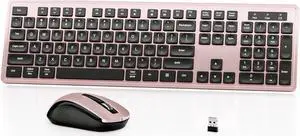 Wireless Keyboard Mouse Combo - 2.4Ghz Office Quiet Keyboard and Mouse Wireless - 104 Keys Full Size Ergonomic Keyboard for Laptop, Computer, PC, Notebook (Full Size Pink Black)