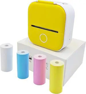 Zplumestarxx T02 Mini Printer Print Pod Portable Bluetooth Note Buddy Thermal Mini Sticky Note Sticker Inkless Printer with 4 Rolls Paper Compatible with Phone & Tablet Yellow