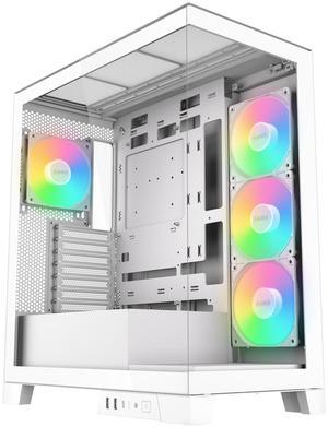 SAMA V50 Mid Tower ATX PC Case, Tempered Glass Front/Side Panel, Airflow, 4x12CM PWM ARGB Fans Pre-Installed, Cable Management, Support 360mm Radiator, USB Type-C, White