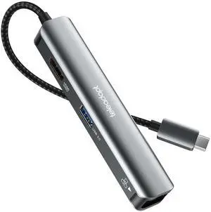 Teleadapt USB C Hub Adapter, 5 in 1 USBC Multiport Adapter with 4K USB C to HDMI, 1Gbps Etherent, 3 USB 3.0 Ports, for MacBook Pro, MacBook Air, iPad Pro, Dell XPS and More