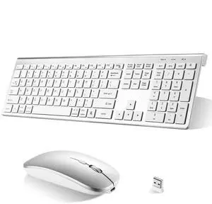 UrbanX Plug and Play Compact Rechargeable Wireless Bluetooth Full Size Keyboard and Mouse Combo for Insignia NS-24DF310NA21 TV - Windows, macOS, iPadOS, Android, PC, Mac, Laptop, Tablet -White