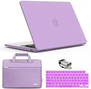 IBENZER Compatible with 2025 2024 2023 2022 MacBook Air 13 inch case M4 A3240 M3 A3113 M2 A2681, Hard Shell Case & Sleeve & Keyboard Cover & Type-C Adapter for Mac Air 13.6, Purple, KK-PU+3