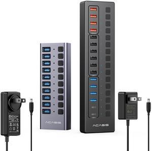 ACASIS Powered 11 Port Hub Bundle with 10 Ports USB 3.1 Hub, Include 10 * 10Gbps USB 3.1 A, 2*USB C 3.0+4 Smart Charging Port, 60W & 48W Power Adapter, USB Hub for PC Laptop, Mac, Printer, Camera