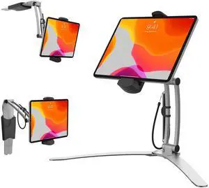 3-in-1 Mount Stand  CTA Multi-Flex Tablet Base and Support Installs on Walls or Folds for iPad 10th Gen 10.9" - 7/8/9 Gen 10.2 - Air 4 - Pro 11 - Galaxy Tab S3 - Silver (PAD-KMSB)