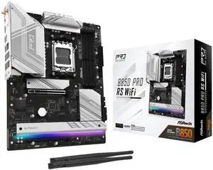 ASRock AMD B850 Pro RS WiFi 6E Socket AM5 Ryzen 9000/8000/7000 Series DDR5 up to 8000+ (OC) MHz 256GB ATX Motherboard M.2 SATA3 6.0 Gb/s PCIe 5.0 BIOS Flashback 2.5G LAN