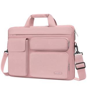 MOSISO Laptop Shoulder Bag Compatible with MacBook Air 15 M3 M2 2024 2023/Pro 16 inch M4 M3 M2 M1,15-15.6 inch Notebook with 2 Raised&1 Flapover&1 Horizontal Pocket&Handle&Belt, Pink