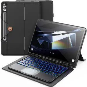 INFILAND Keyboard Case for Samsung Galaxy Tab S10 Plus/S9 Plus /S9 FE+ (12.4 inch) with 7-Color Backlight & High Precision Trackpad, Slim and Portable Detachable Folder Style Keyboard Case,Black